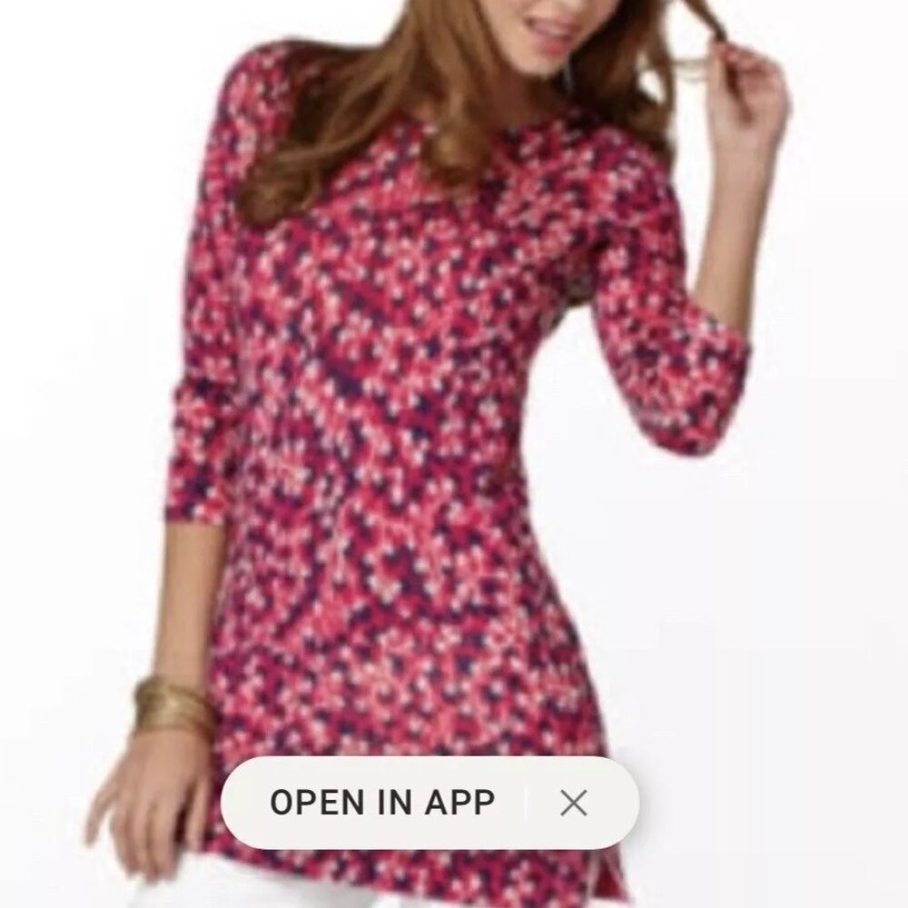 Lilly Pulitzer Bellflower Pink Anna Azalea Merino Wool Long Sweater Tunic Floral